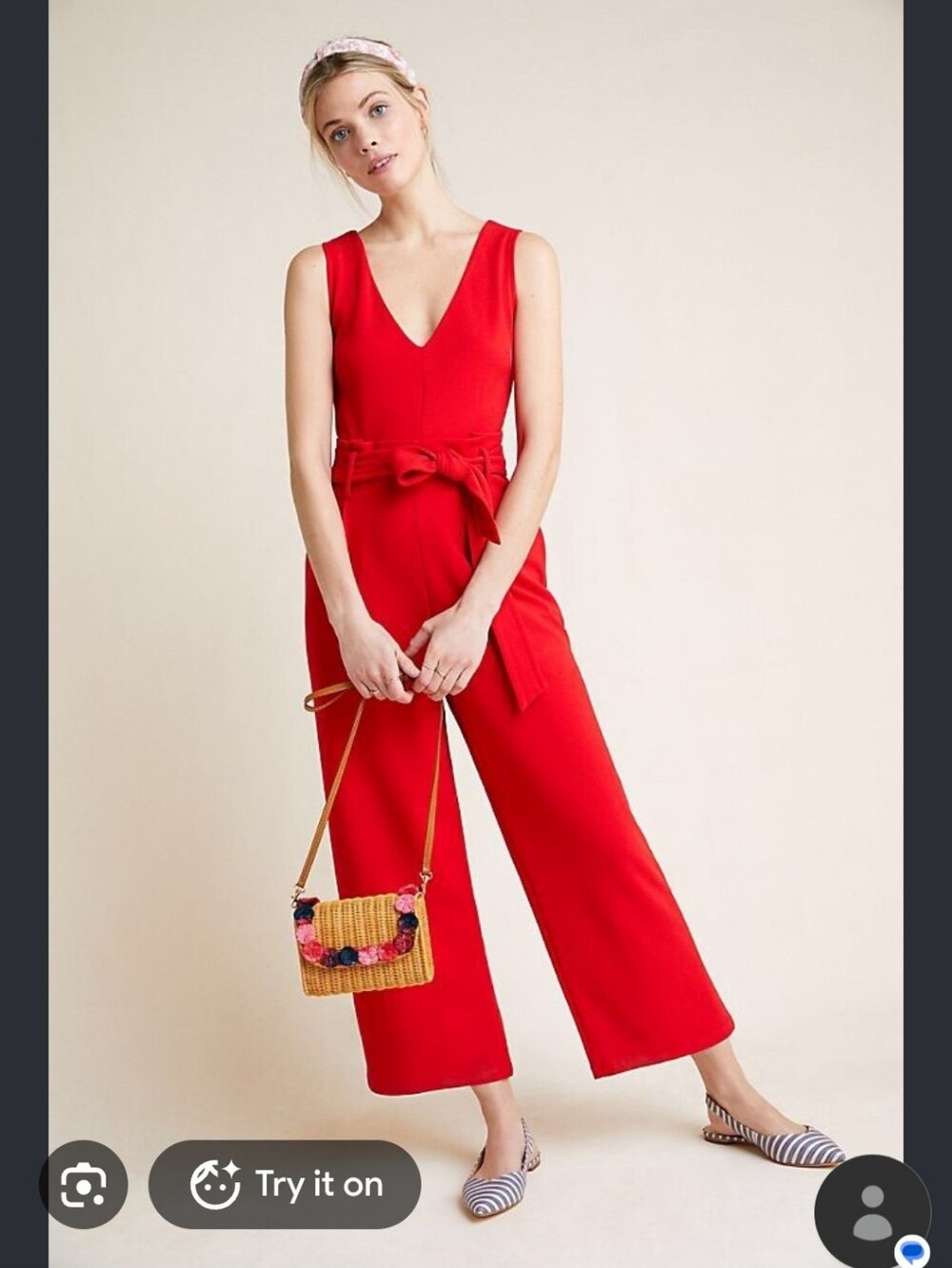 Anthropologie Vibrant Red V-Neck Wide-Leg Jumpsuit